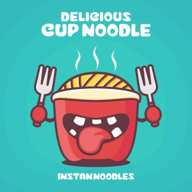 Makarna karikatürü. Hazır yemek vektör illüstrasyonu. Komik bir ifadeyle.