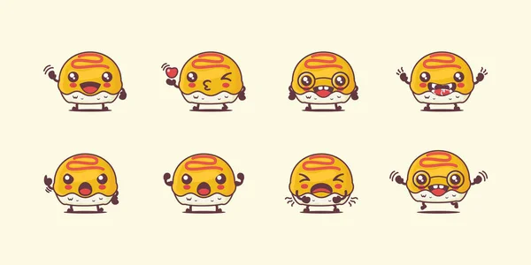 Omurice Cartoon Vector Illustration Japanese Food Different Faces Expressions Cute — 图库矢量图片