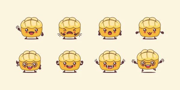 Pineapple Buns Cartoon Vector Illustration Hong Kong Bread Different Faces — Stock Vector