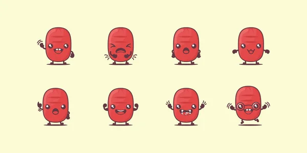 Κινούμενα Σχέδια Λουκάνικα Εικονογράφηση Φορέα Τροφίμων Διαφορετικά Πρόσωπα Και Εκφράσεις — Διανυσματικό Αρχείο