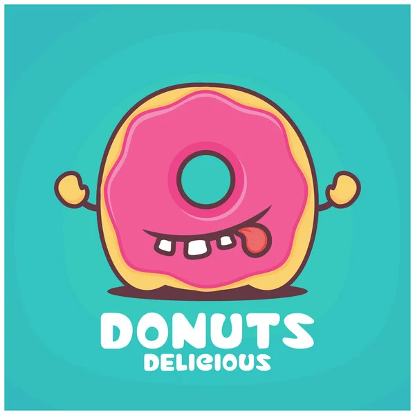 Donuts Cartoon Food Vector Illustration Funny Expression — Vettoriale Stock