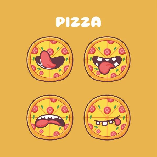 Pizza Çizgi Filmi Fast Food Vektör Çizimi Farklı Ağız Ifadeleriyle — Stok Vektör