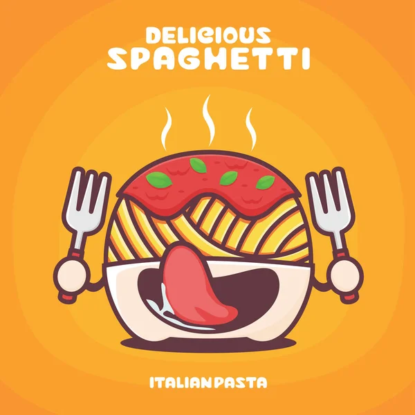 Kreskówka Spaghetti Ilustracja Wektora Włoskiego Makaronu Śmiesznym Wyrażeniem — Wektor stockowy