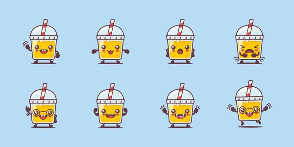 Cartoon Mango Juice Bottle Refreshment Drink Vector Illustration Different Faces Ilustracje Stockowe bez tantiem