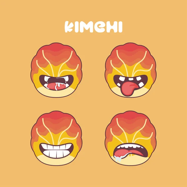 Kimchi Cartoon Korean Food Vector Illustration Different Mouth Expressions Cute Wektor Stockowy