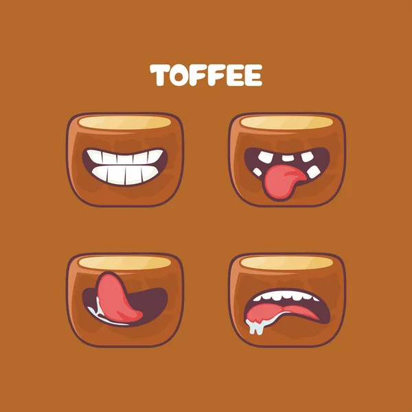 Toffee Cartoon Sweet Food Vector Illustration Different Mouth Expressions Cute Ilustracja Stockowa