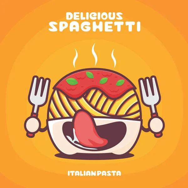 Spaghetti Tecknad Film Italiensk Pasta Vektor Illustration Med Ett Lustigt Royaltyfria illustrationer
