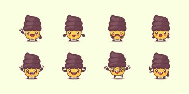 Dondurma çizgi filmi. Yaz serisi vektör illüstrasyonu. Yüzleri ve ifadeleri farklı. Sevimli çizgi film