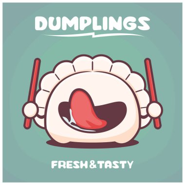 Hamur köftesi çizgi filmi. Asya gıda vektör illüstrasyonu. Komik bir ifadeyle.