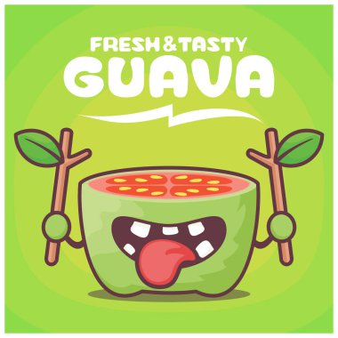 Guava çizgi filmi. meyve vektör illüstrasyonu. Komik bir ifadeyle.