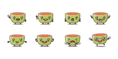 Guava çizgi filmi. meyve vektör illüstrasyonu. Yüzleri ve ifadeleri farklı. Sevimli çizgi film