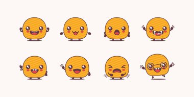 Chip çizgi filmi. Yemek vektör çizimi. Yüzleri ve ifadeleri farklı. Sevimli çizgi film