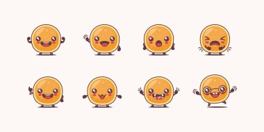 gözleme çizgi filmi. Yemek vektör çizimi. Yüzleri ve ifadeleri farklı. Sevimli çizgi film