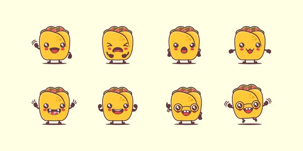 Caricatura Kebab Ilustración Del Vector Alimentos Con Diferentes Caras Expresiones — Vector de stock