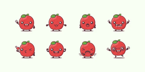 荔枝卡通片 水果病媒图解 有着不同的脸和表情 可爱的漫画 — 图库矢量图片