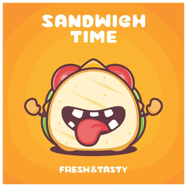 Sandviç Çizgi Filmi Yemek Vektör Çizimi Komik Bir Ifadeyle — Stok Vektör