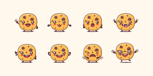 饼干卡通片食物病媒图解 有着不同的脸和表情 可爱的漫画 — 图库矢量图片