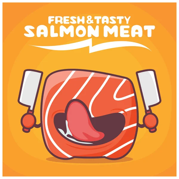 Caricatura Carne Salmón Sashimi Ilustración Vectorial Comida Japonesa Con Una — Vector de stock