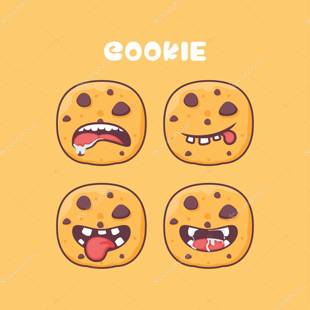 Cookie cartoon. food vector illustration. with different mouth expressions. cute cartoon