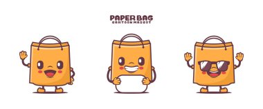 paper bag cartoon mascot with different poses and expressions. vector illustration isolated on a white background