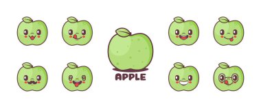green apple cartoon. fresh fruit vector illustration. icon, emoticons, cartoons. isolated on a white background