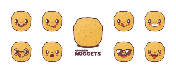 Cute Chicken Nuggets Cartoon Food Vector Illustration Icon Emoticons Cartoons — Stock vektor