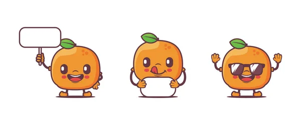 Orange Fruit Cartoon Mascot Vector Illustration Different Poses Expressions Isolated — Stock vektor