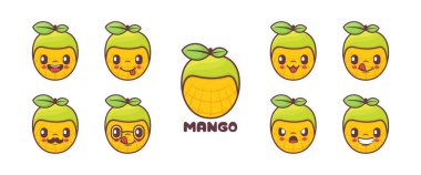 cute mango fruit cartoon. fresh fruit vector illustration. icon, emoticons, cartoons. isolated on a white background