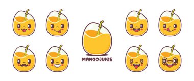 mango juice cartoon. fresh natural drink vector illustration. icon, emoticons, cartoons. isolated on a white background