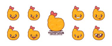 Cute Tempura cartoon. Japanese food vector illustration. icon, emoticons, cartoons. isolated on a white background