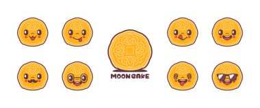 moon cake cartoon. autumn festival celebration traditional food vector illustration. icon, emoticons, cartoons. isolated on a white background