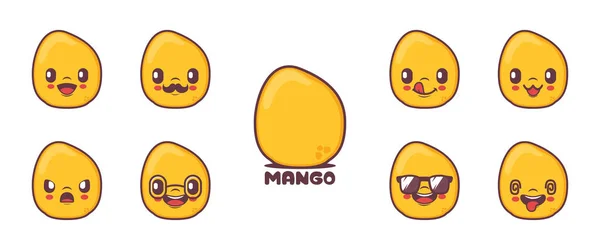 Καρτούν Φρούτα Μάνγκο Απεικόνιση Φορέων Νωπών Φρούτων Εικονίδιο Emoticons Κινούμενα — Διανυσματικό Αρχείο