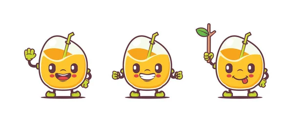 Mango Juice Cartoon Fresh Natural Drink Vector Illustration Different Poses — Wektor stockowy