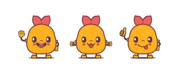 Tempura Cartoon Mascot Japanese Food Vector Illustration Different Poses Expressions — Wektor stockowy