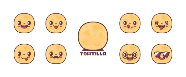Tortilla Cartoon Food Vector Illustration Icon Emoticons Cartoons Isolated White — Stock vektor