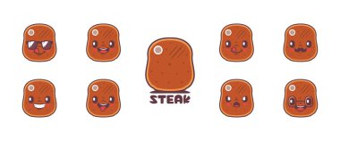 Steak cartoon. grilled meat vector illustration. icon, emoticons, cartoons. isolated on a white background