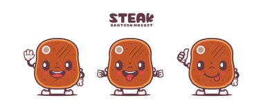 Steak cartoon mascot. grilled meat vector illustration. isolated on a white background