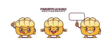 Pineapple buns cartoon mascot. bread vector illustration. isolated on a white background