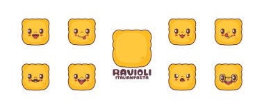 Ravioli cartoon. Italian pasta vector illustration. icon, emoticons, cartoons. isolated on a white background