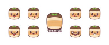 cute tiramisu cartoon. italian dessert vector illustration. icon, emoticons, cartoons. isolated on a white background