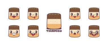 tiramisu cartoon. italian dessert vector illustration. icon, emoticons, cartoons. isolated on a white background