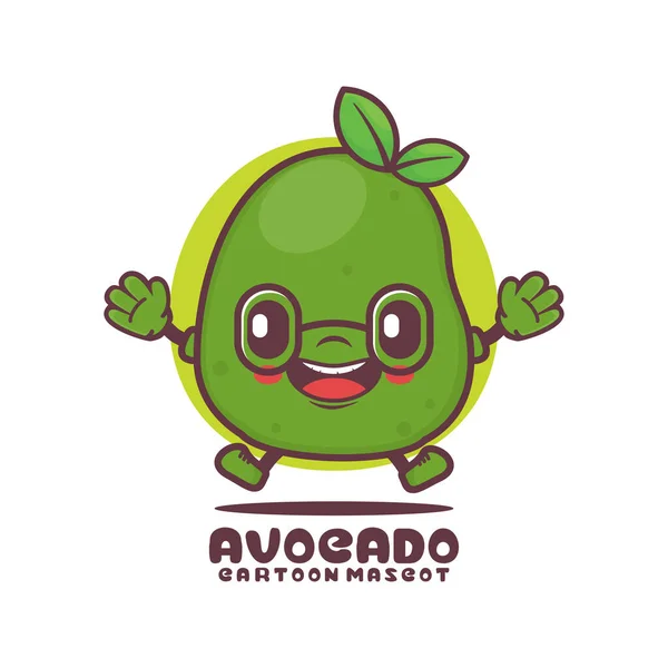 Green Avocado Cartoon Mascot Fruit Vector Illustration Isolated White Background — Stok Vektör