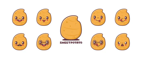 Sweet Potato Cartoon Plant Vector Illustration Icon Emoticons Cartoons Isolated — Stock vektor