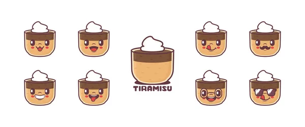 Tiramisu Cartoon Italian Dessert Vector Illustration Icon Emoticons Cartoons Isolated — Stock vektor