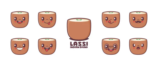 Lassi Drink Cartoon Yogurt Drink Vector Illustration Icon Emoticons Cartoons — Stock vektor