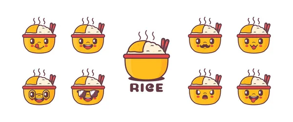 Rice Cartoon Food Vector Illustration Icon Emoticons Cartoons Isolated White Stockvektor