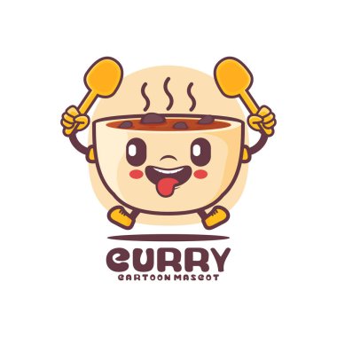 Curry soup cartoon mascot. food vector illustration. isolated on a white background