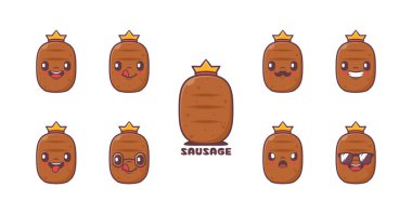 Sausage cartoon. food vector illustration. icon, emoticons, cartoons. isolated on a white background