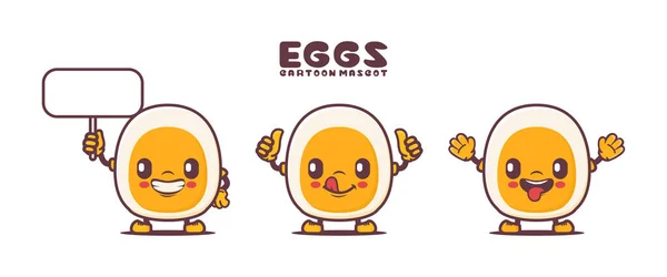 Boiled Eggs Cartoon Mascot Food Vector Illustration Isolated White Background — Vettoriale Stock