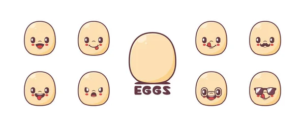 Cute Boiled Eggs Cartoon Food Vector Illustration Icon Emoticons Cartoons — Archivo Imágenes Vectoriales